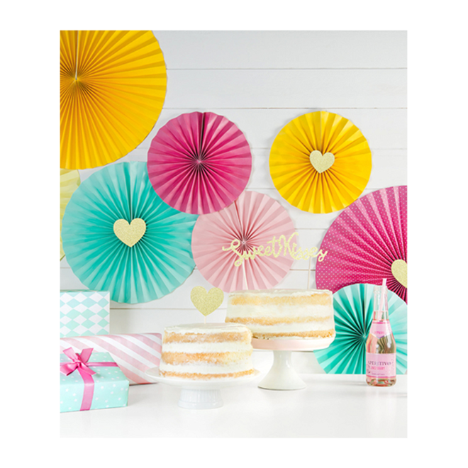 6 Cake Topper - Glitter Hearts Gold