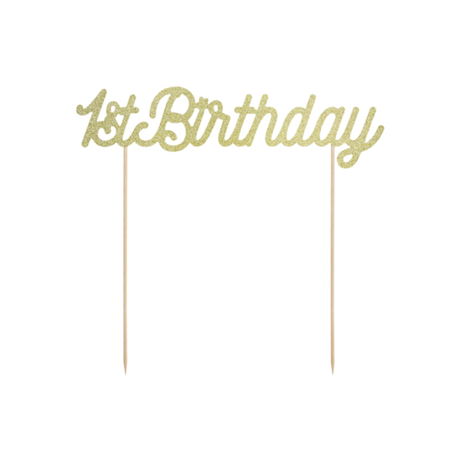 1 Cake Topper - 1st Birthday - Gold