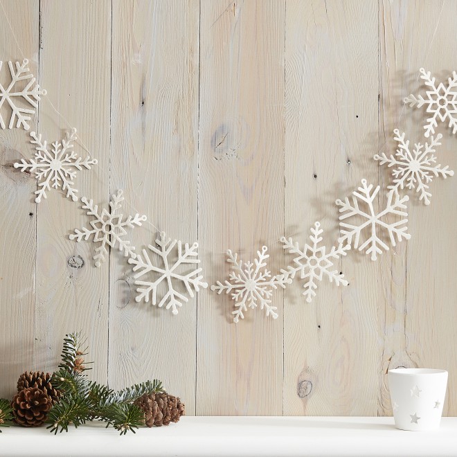 1 Garland - White Glitter Snowflake