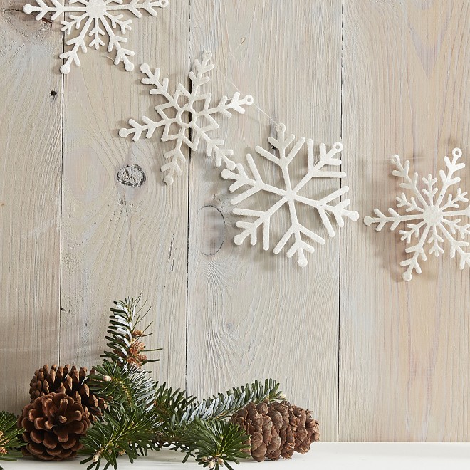 1 Garland - White Glitter Snowflake