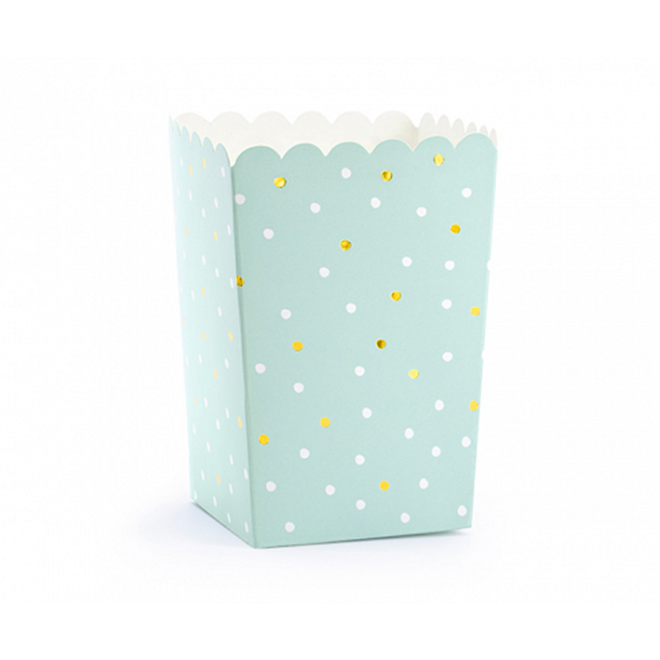 6 Popcornboxen - Mint mit goldenen Dots