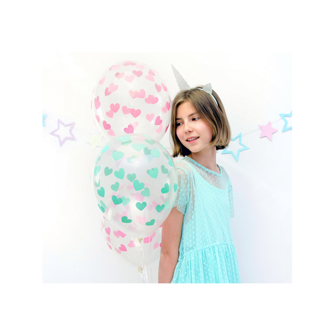 6 Motivballons Clear - Ø 30cm - Hearts - Mint