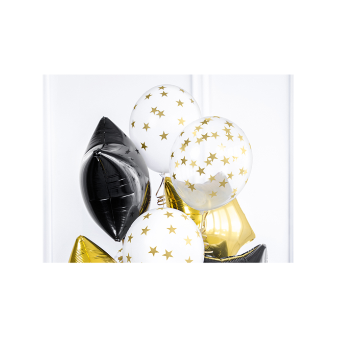 6 Motivballons Clear - Ø 30cm - Stars - Gold