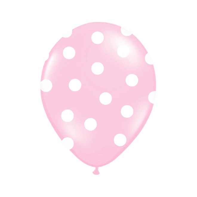 6 Motivballons - Ø 30cm - Dots - Rosa & Weiß