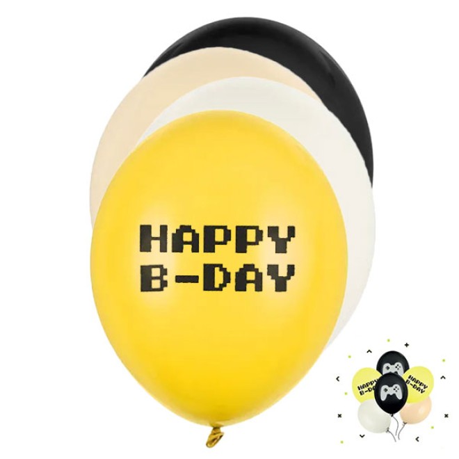 6 Motivballons - Ø 30cm - Gamer Happy B-day mix