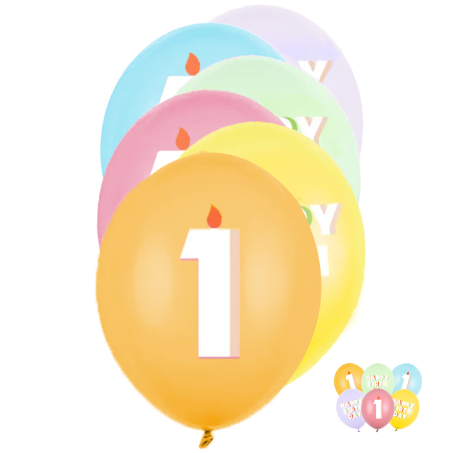 6 Motivballons - Ø 30 cm - Happy Birthday 1 - Mix