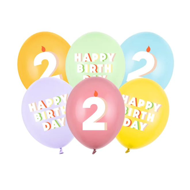 6 Motivballons - Ø 30 cm - Happy Birthday 2 - Mix