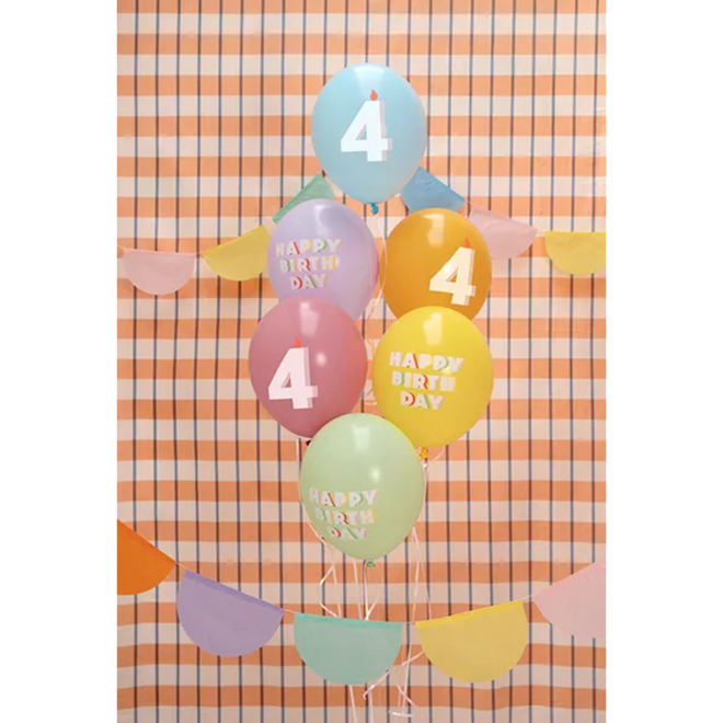 6 Motivballons - Ø 30 cm - Happy Birthday 4 - Mix