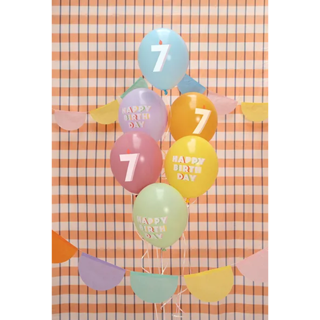 6 Motivballons - Ø 30 cm - Happy Birthday 7 - Mix