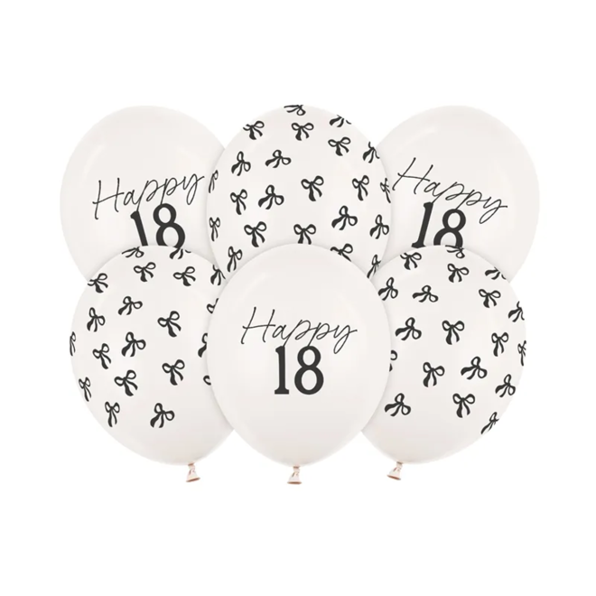 6 Motivballons - Ø 30 cm - Happy Birthday 18 - Pastell Off-White