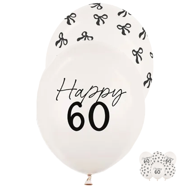 6 Motivballons - Ø 30 cm - Happy Birthday 60 - Pastell Off-White