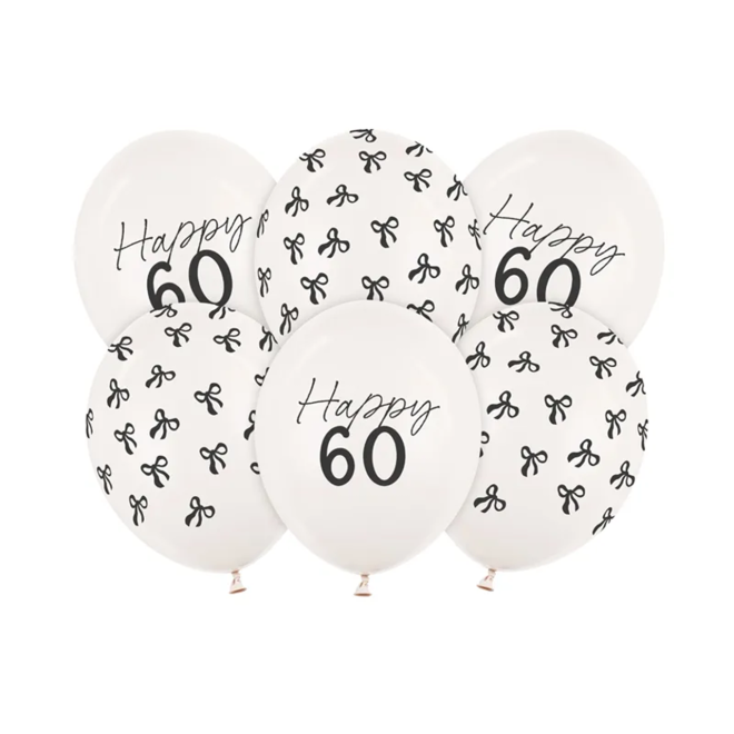 6 Motivballons - Ø 30 cm - Happy Birthday 60 - Pastell Off-White