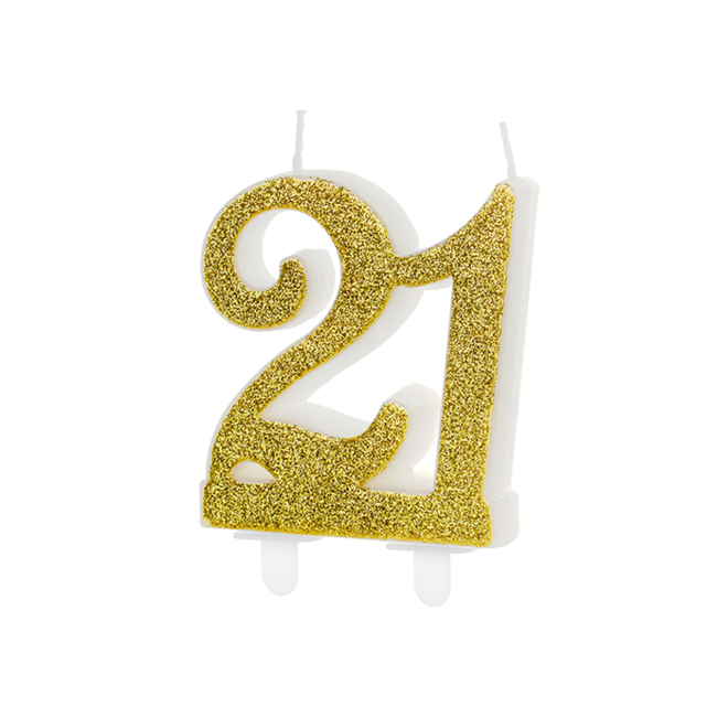 1 Kuchenkerze XL - Zahl 21 - Gold Glittery