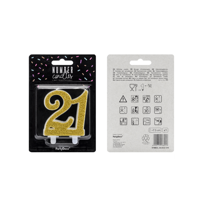 1 Kuchenkerze XL - Zahl 21 - Gold Glittery