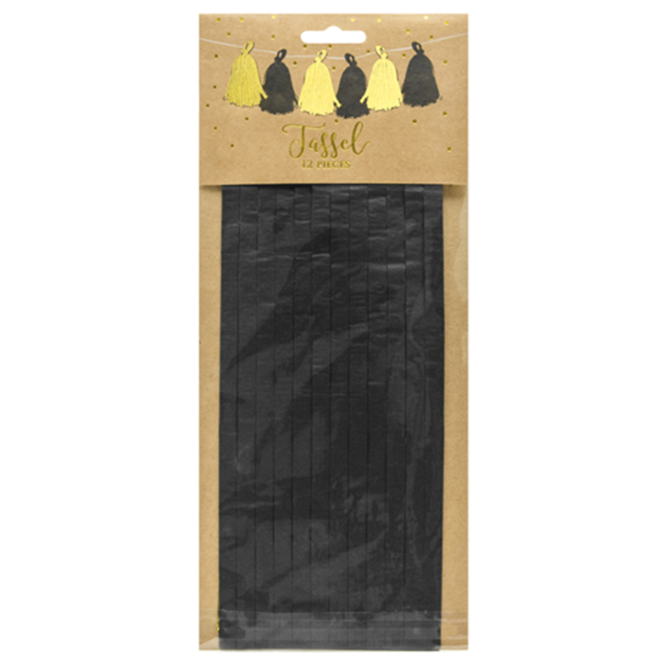 1 Tasselgirlande - 1,5m - Gold & Schwarz