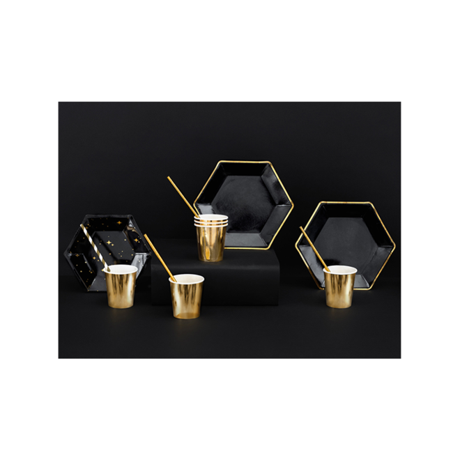 6 Pappteller Trend - Ø 23cm - Schwarz & Gold