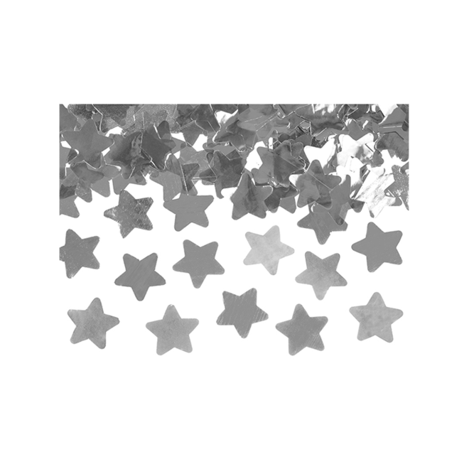 1 Konfettikanone - 40cm - Metallic - Stars - Silber