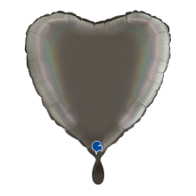 1 Balloon - Heart - Rainbow Holographic Platinum Grey