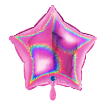 1 Balloon - Star - Glitter Holographic Fuxia