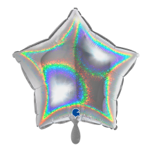 1 Balloon - Star - Glitter Holographic Silver
