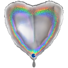 1 Balloon XXL - Heart - Glitter Holographic Silver