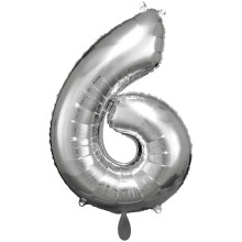 1 Balloon XXL - Zahl 6 - Silber