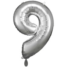 1 Balloon XXL - Zahl 9 - Silber