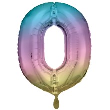 1 Balloon XXL - Zahl 0 - Regenbogen Pastel