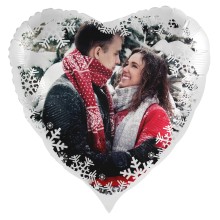 Folienballons Fotodruck - Herzballon Weihnachten Schneeflocken Ø 45 cm