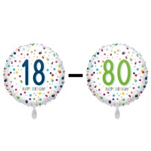 Folienballons Geburtstag - Gepunktet Zahlwahl Ø 45 cm | luftballon.de