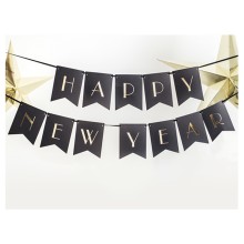 Girlande Silvester - Happy New Year - Schwarz & Gold