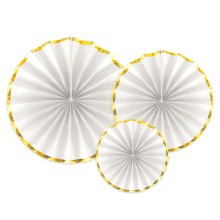 Dekofächer Weiß mit goldenem Rand - 3 Stück