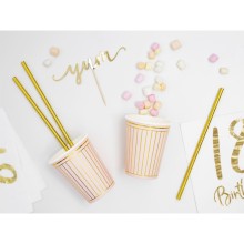 Partybecher Gestreift (Rosa & Gold) - XL 6 Stück