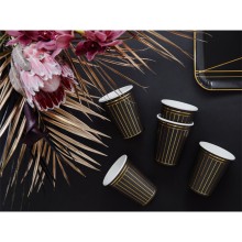 Partybecher Gestreift (Schwarz & Gold) - XL 6 Stück