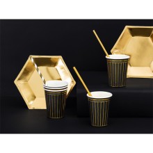 Partybecher Gestreift (Schwarz & Gold) - XL 6 Stück