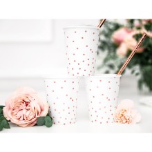 Partybecher Weiß (Rose Gold Gepunktet) - XL 6 Stück
