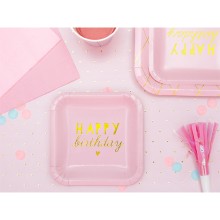 Partyteller Happy Birthday (Rosa) Ø 14 cm - 6 Stück