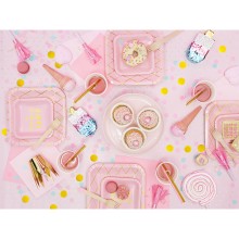 Partyteller Happy Birthday (Rosa) Ø 14 cm - 6 Stück