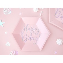 Partyteller Happy B`Day (Rosa) Ø 20 cm - 6 Stück