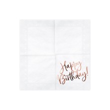 Servietten Weiß & Rose Gold (Happy Birthday) - 20 Stück