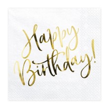 Servietten - Happy Birthday - Weiß & Gold - 20 Stück | luftballon.de