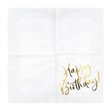 Servietten - Happy Birthday - Weiß & Gold - 20 Stück