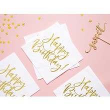 Servietten - Happy Birthday - Weiß & Gold - 20 Stück