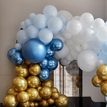 1 Balloon Arch - Large - Blues & Gold Chrome