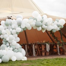 1 Balloon Arch - White & Sage Latex with White Fans