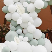 1 Balloon Arch - White & Sage Latex with White Fans