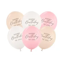 6 Motivballons - Ø 30 cm - Happy Birthday - Rosa Mix