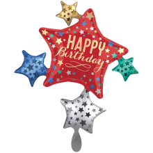 1 Ballon XXL - Birthday Satin Star Cluster