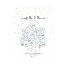 6 Konfettiballons - Ø 30cm - Stars - Silber