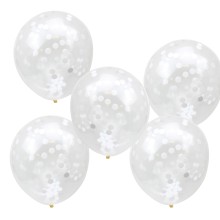 5 Balloons - 12" Confetti - White